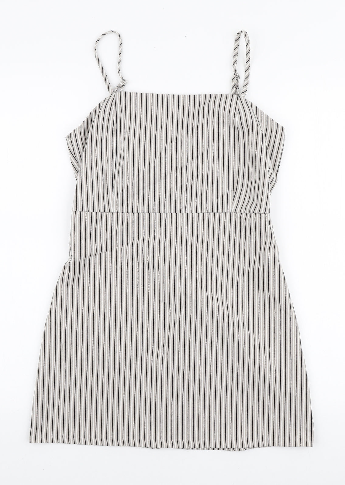 Pull&Bear Womens Ivory Striped Viscose Mini Size M Square Neck Zip