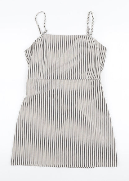 Pull&Bear Womens Ivory Striped Viscose Mini Size M Square Neck Zip