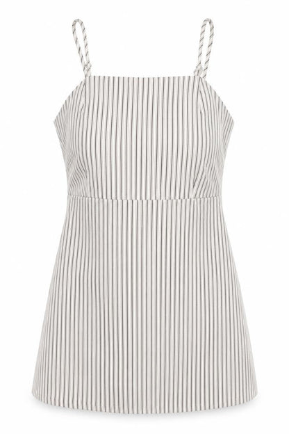 Pull&Bear Womens Ivory Striped Viscose Mini Size M Square Neck Zip