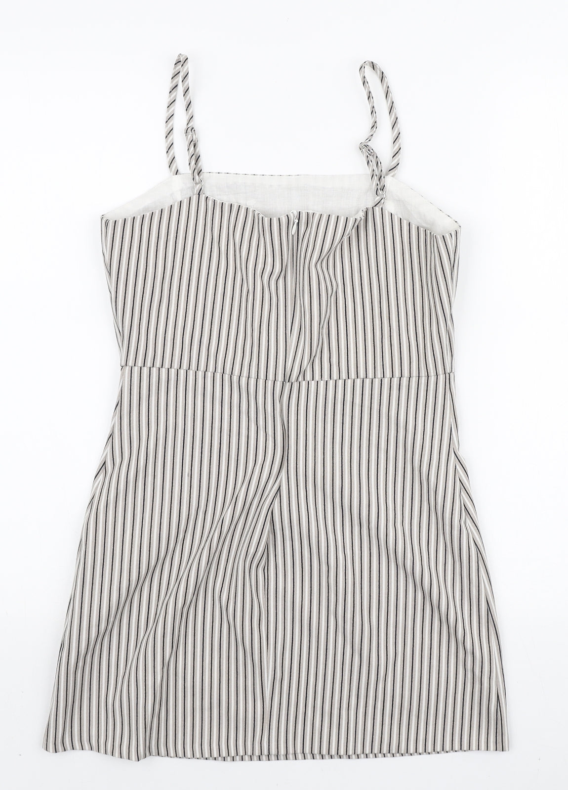 Pull&Bear Womens Ivory Striped Viscose Mini Size M Square Neck Zip