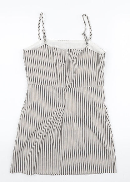 Pull&Bear Womens Ivory Striped Viscose Mini Size M Square Neck Zip