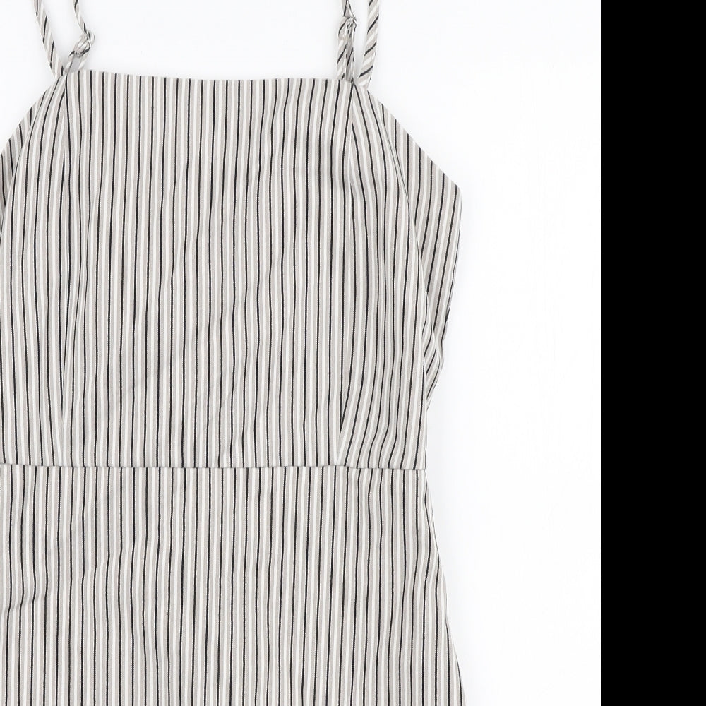 Pull&Bear Womens Ivory Striped Viscose Mini Size M Square Neck Zip