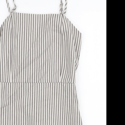 Pull&Bear Womens Ivory Striped Viscose Mini Size M Square Neck Zip