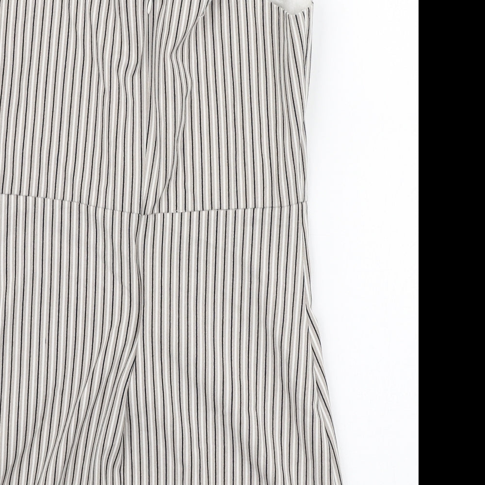 Pull&Bear Womens Ivory Striped Viscose Mini Size M Square Neck Zip