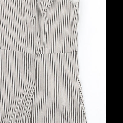 Pull&Bear Womens Ivory Striped Viscose Mini Size M Square Neck Zip