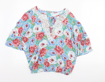 TU Womens Multicoloured Floral Viscose Basic Blouse Size 10 V-Neck - Lace Collar detail