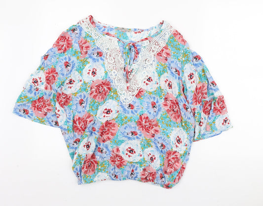 TU Womens Multicoloured Floral Viscose Basic Blouse Size 10 V-Neck - Lace Collar detail