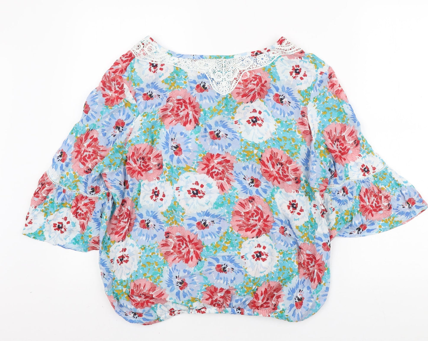 TU Womens Multicoloured Floral Viscose Basic Blouse Size 10 V-Neck - Lace Collar detail