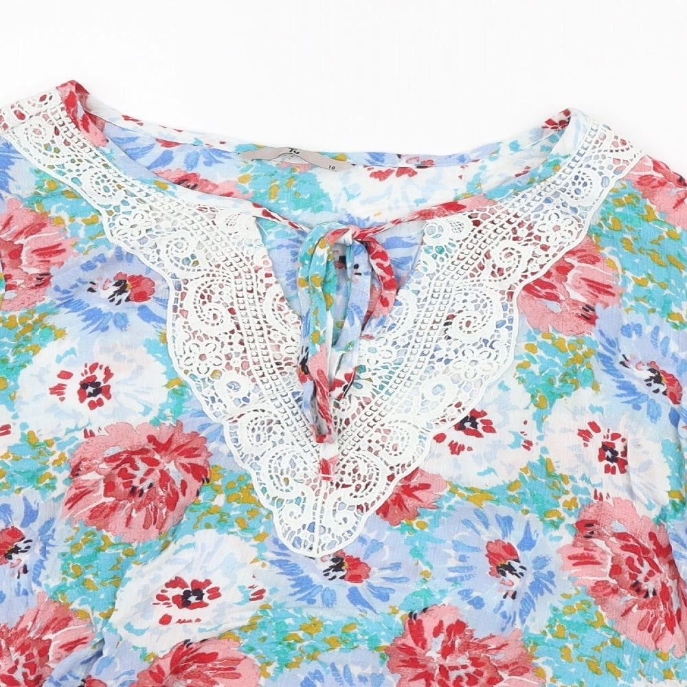TU Womens Multicoloured Floral Viscose Basic Blouse Size 10 V-Neck - Lace Collar detail
