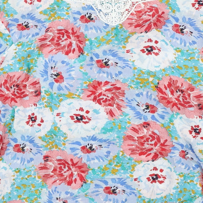 TU Womens Multicoloured Floral Viscose Basic Blouse Size 10 V-Neck - Lace Collar detail