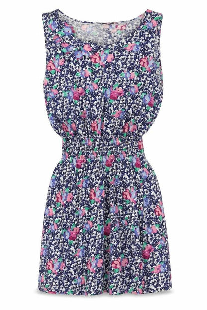 Topshop Womens Blue Floral Cotton Mini Size 8 Boat Neck Pullover