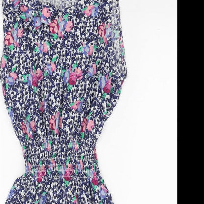 Topshop Womens Blue Floral Cotton Mini Size 8 Boat Neck Pullover