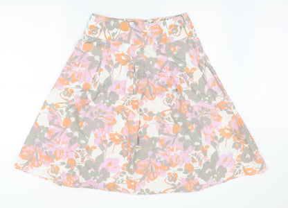 TU Womens Multicoloured Floral Cotton Pleated Skirt Size 10 Zip