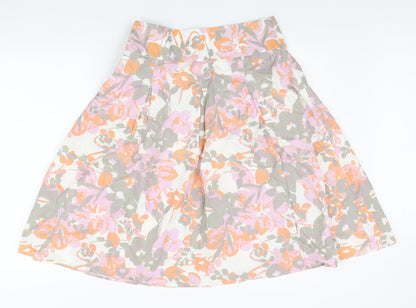 TU Womens Multicoloured Floral Cotton Pleated Skirt Size 10 Zip