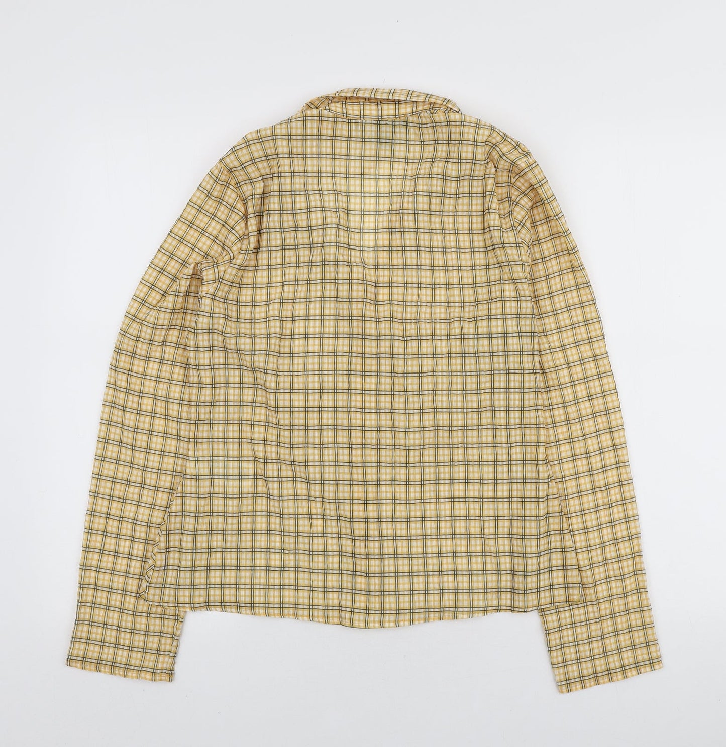 Primark Womens Yellow Plaid Polyester Basic Blouse Size L Collared - Ruched Front