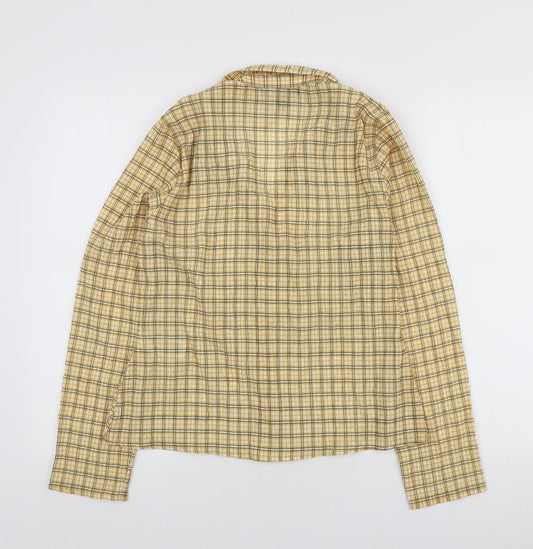 Primark Womens Yellow Plaid Polyester Basic Blouse Size L Collared - Ruched Front