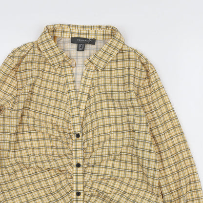 Primark Womens Yellow Plaid Polyester Basic Blouse Size L Collared - Ruched Front