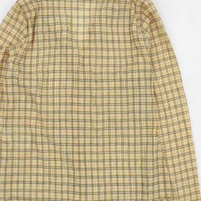 Primark Womens Yellow Plaid Polyester Basic Blouse Size L Collared - Ruched Front