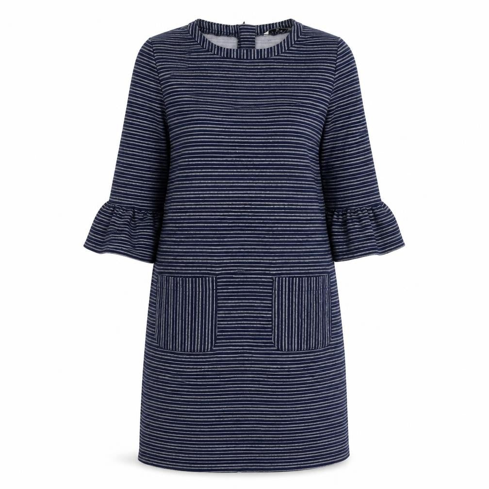 TU Womens Blue Striped Polyester A-Line Size 12 Round Neck Zip