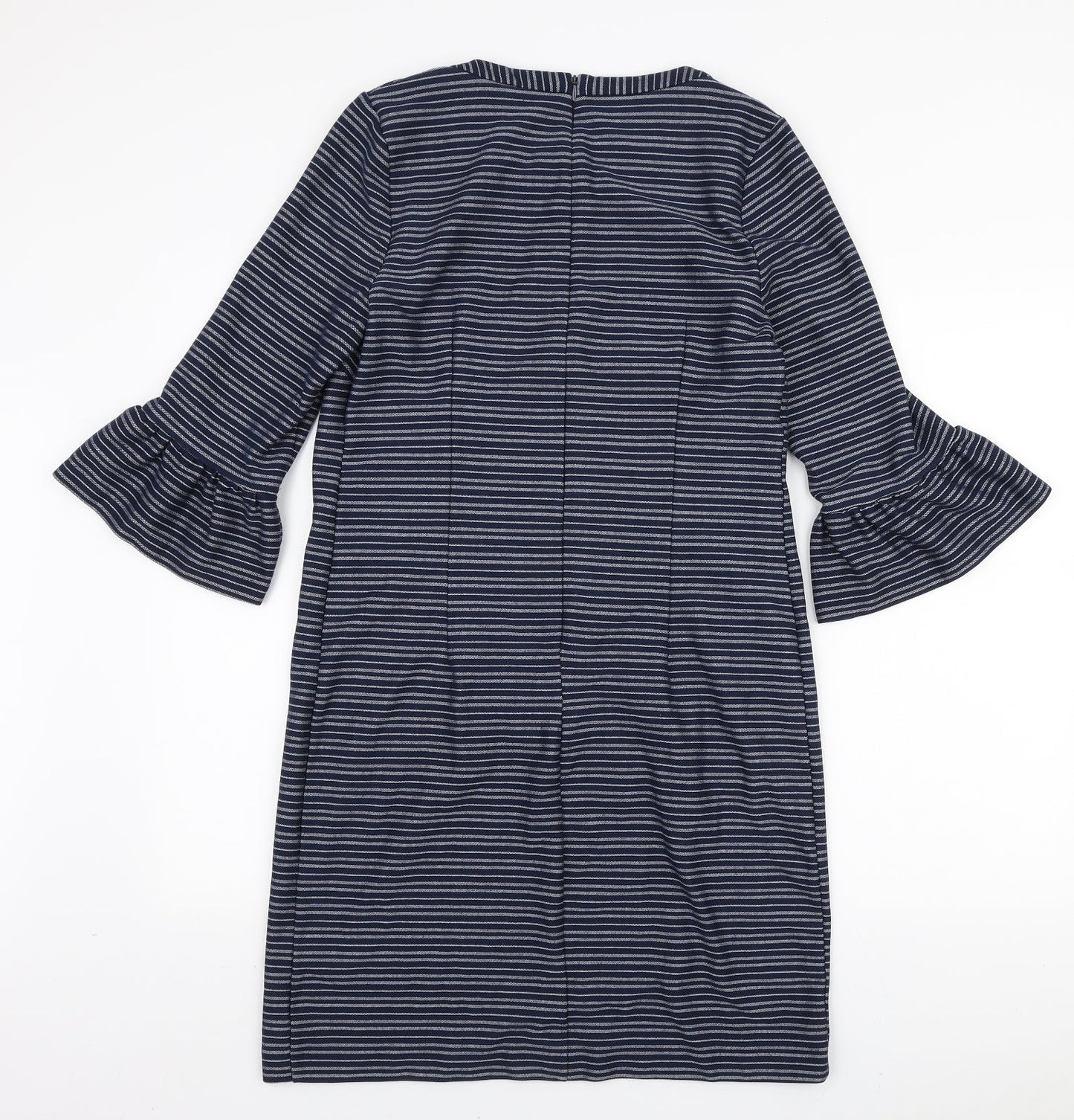 TU Womens Blue Striped Polyester A-Line Size 12 Round Neck Zip