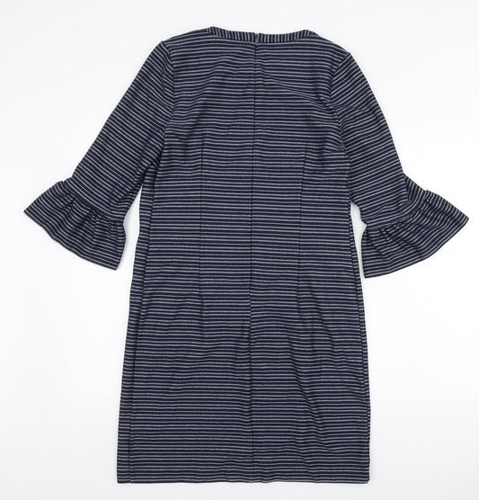 TU Womens Blue Striped Polyester A-Line Size 12 Round Neck Zip