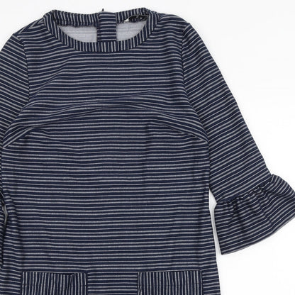 TU Womens Blue Striped Polyester A-Line Size 12 Round Neck Zip