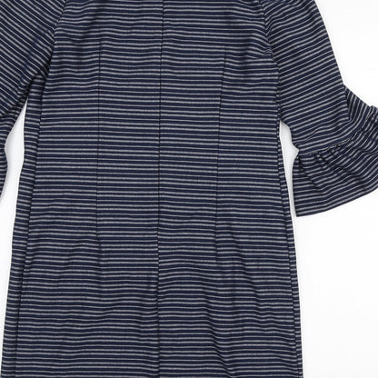 TU Womens Blue Striped Polyester A-Line Size 12 Round Neck Zip