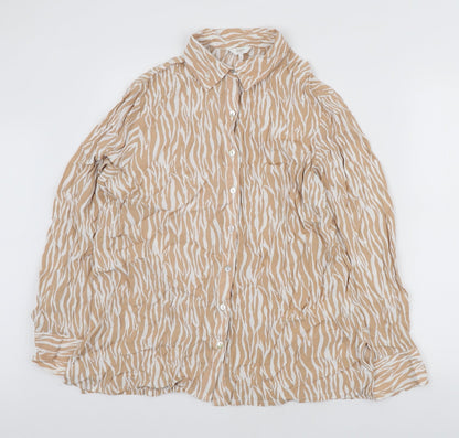 Cotton Traders Womens Beige Animal Print Viscose Basic Button-Up Size 12 Collared
