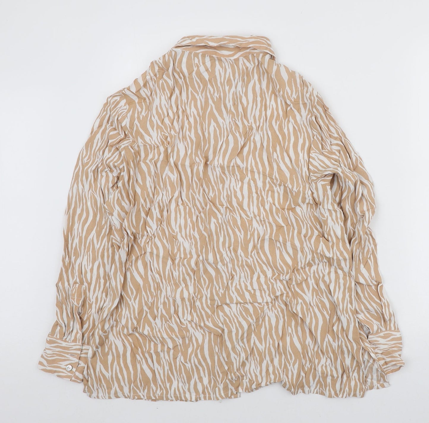 Cotton Traders Womens Beige Animal Print Viscose Basic Button-Up Size 12 Collared