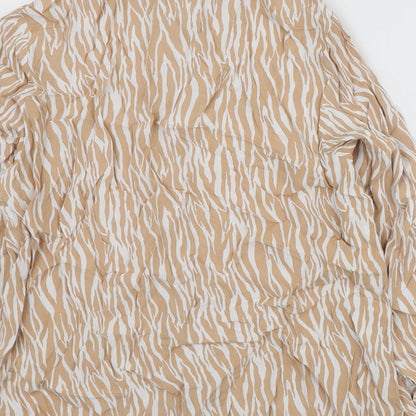 Cotton Traders Womens Beige Animal Print Viscose Basic Button-Up Size 12 Collared
