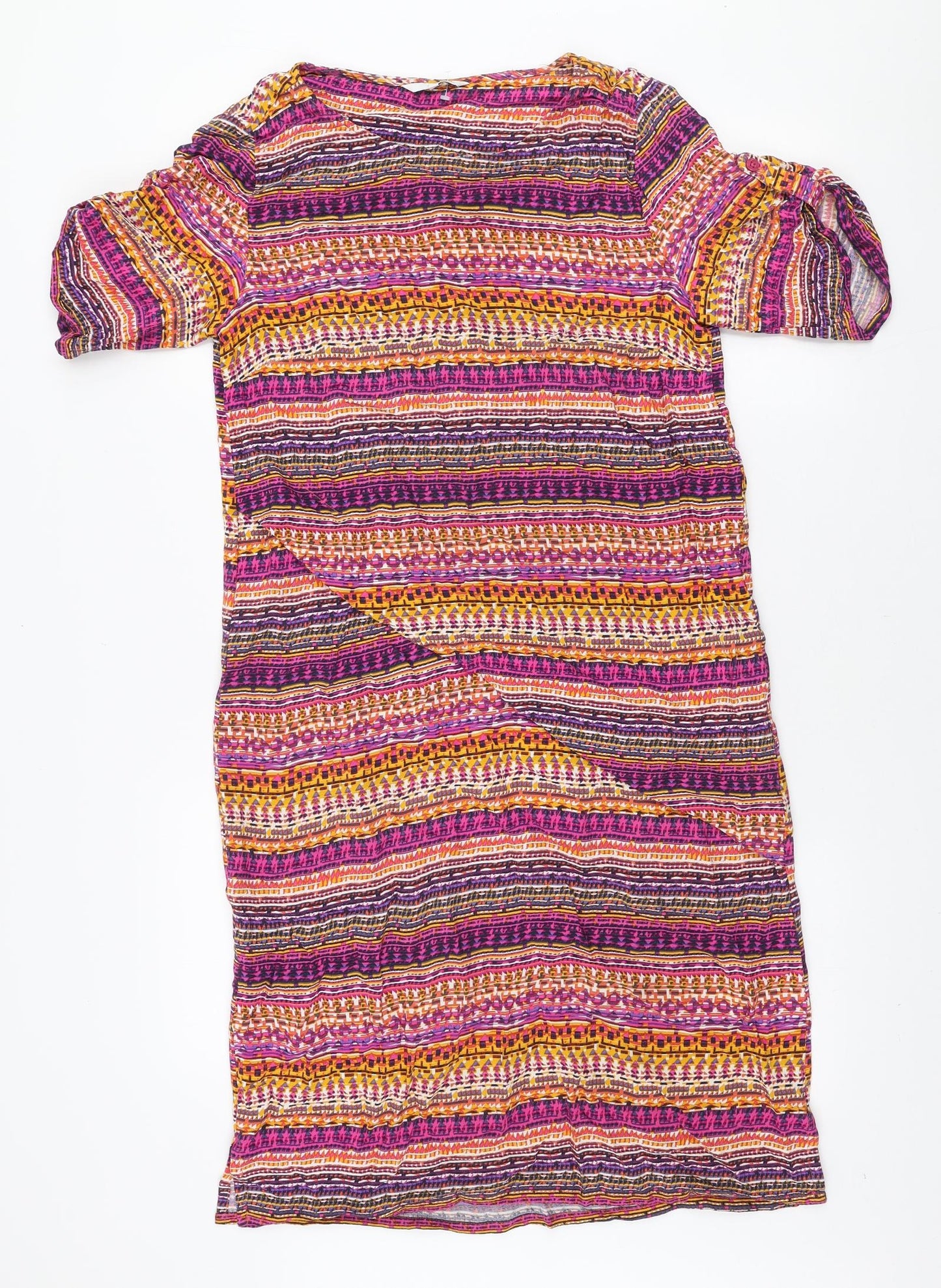 DASH Womens Multicoloured Geometric Viscose A-Line Size 10 Boat Neck Pullover