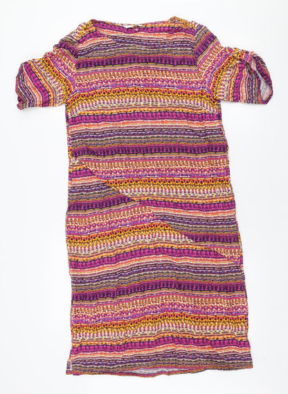 DASH Womens Multicoloured Geometric Viscose A-Line Size 10 Boat Neck Pullover