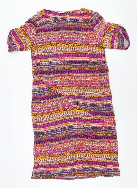 DASH Womens Multicoloured Geometric Viscose A-Line Size 10 Boat Neck Pullover