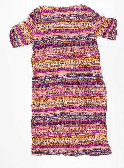 DASH Womens Multicoloured Geometric Viscose A-Line Size 10 Boat Neck Pullover