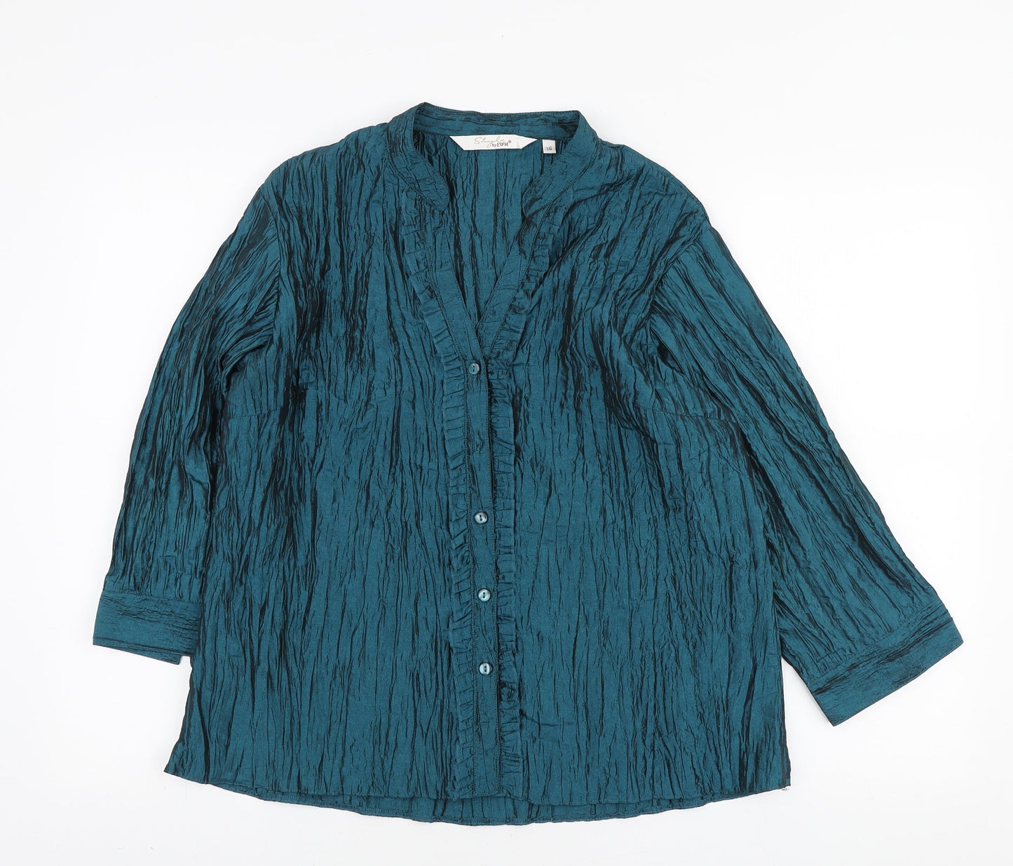 EWM Womens Blue Polyester Basic Button-Up Size 16 Sweetheart