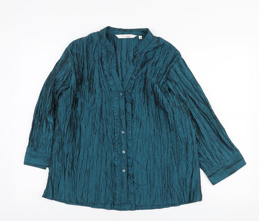 EWM Womens Blue Polyester Basic Button-Up Size 16 Sweetheart