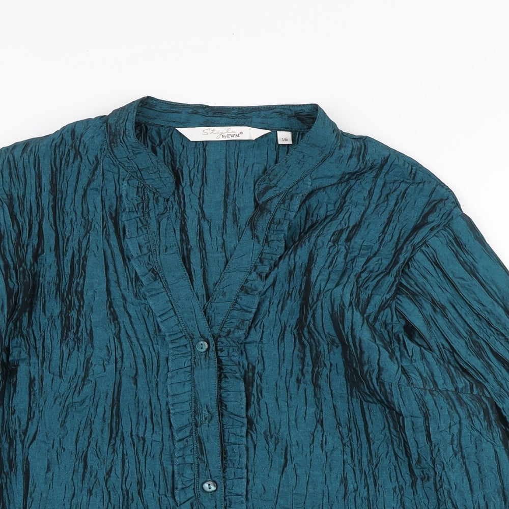 EWM Womens Blue Polyester Basic Button-Up Size 16 Sweetheart