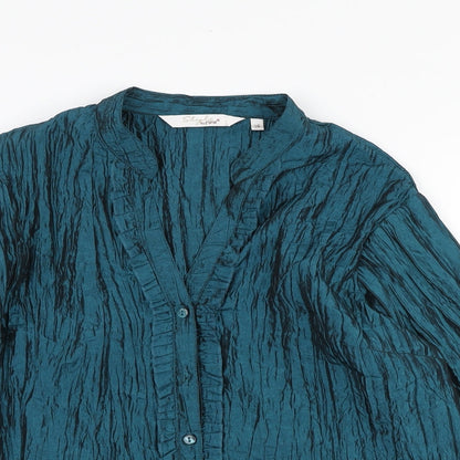 EWM Womens Blue Polyester Basic Button-Up Size 16 Sweetheart