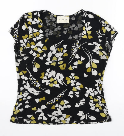 Minuet Womens Black Floral Polyester Basic T-Shirt Size 10 Square Neck