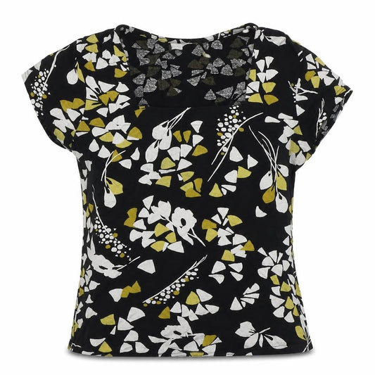 Minuet Womens Black Floral Polyester Basic T-Shirt Size 10 Square Neck