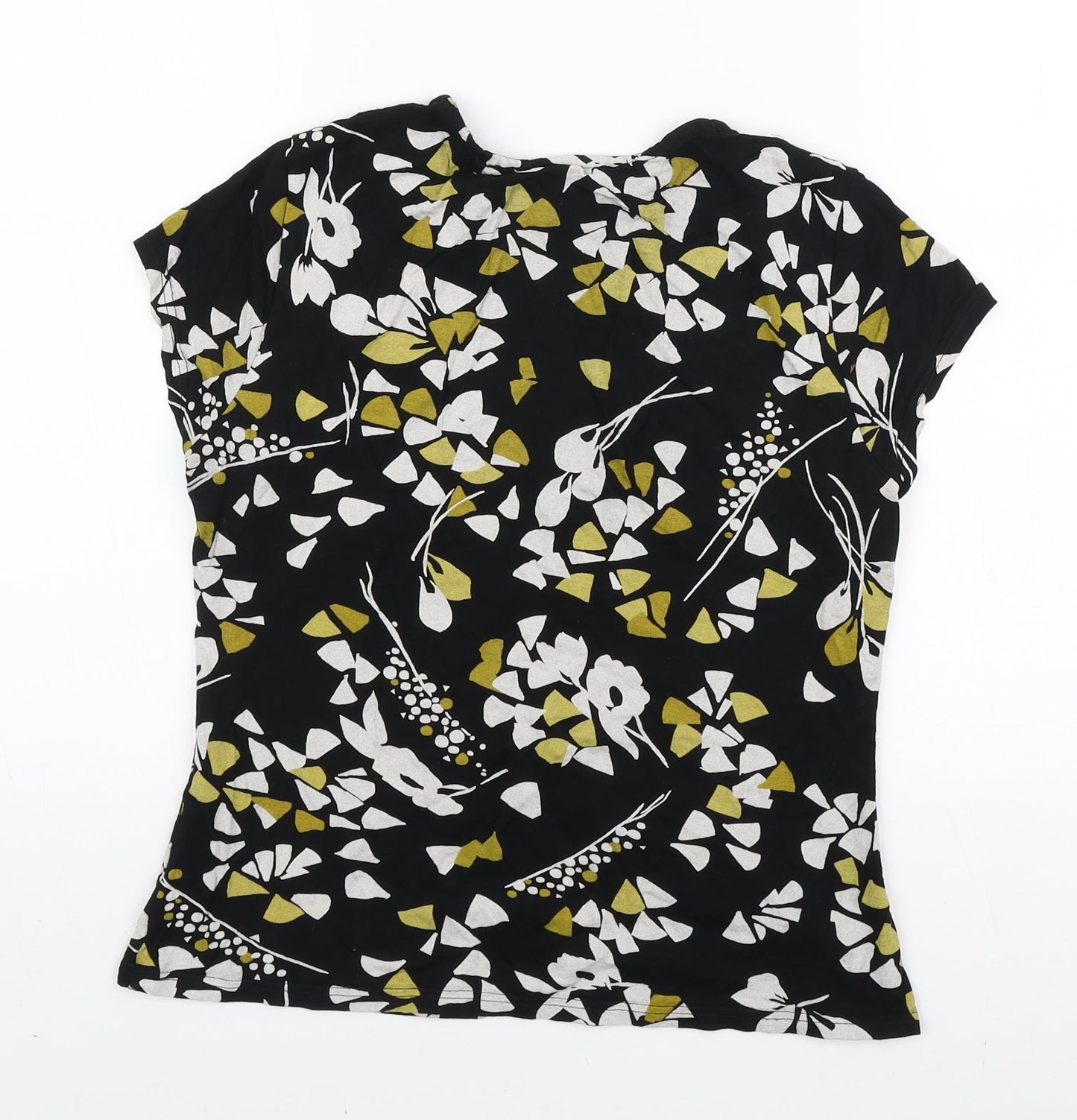 Minuet Womens Black Floral Polyester Basic T-Shirt Size 10 Square Neck