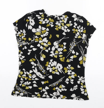 Minuet Womens Black Floral Polyester Basic T-Shirt Size 10 Square Neck