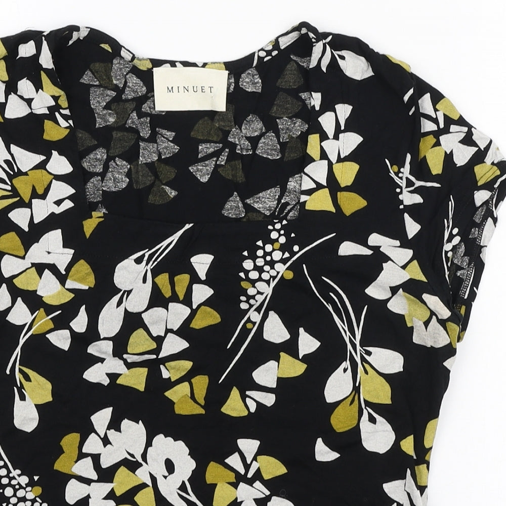 Minuet Womens Black Floral Polyester Basic T-Shirt Size 10 Square Neck