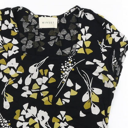 Minuet Womens Black Floral Polyester Basic T-Shirt Size 10 Square Neck