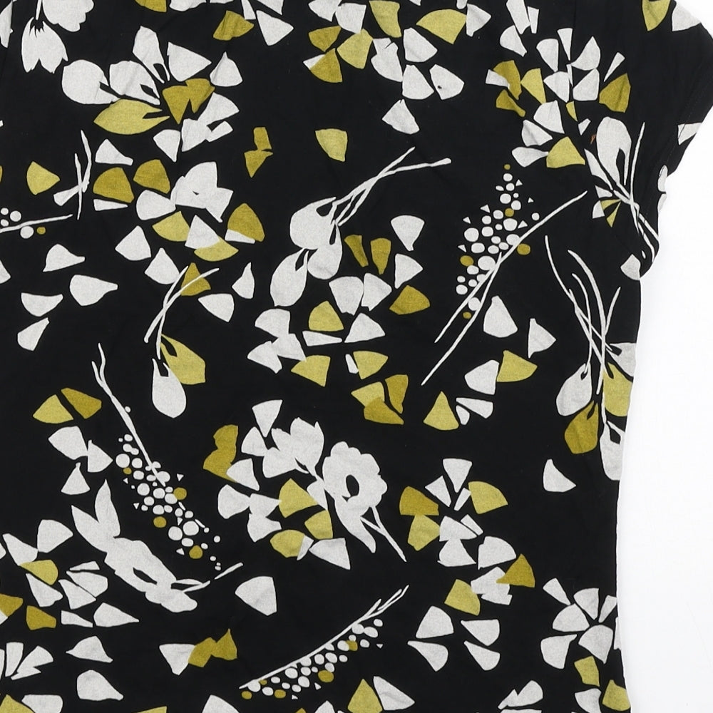 Minuet Womens Black Floral Polyester Basic T-Shirt Size 10 Square Neck