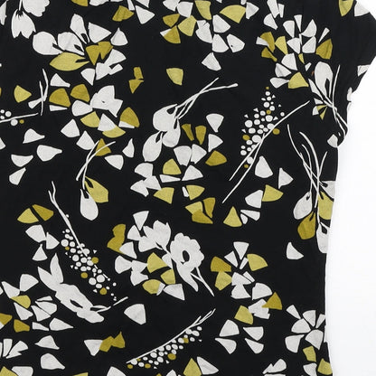 Minuet Womens Black Floral Polyester Basic T-Shirt Size 10 Square Neck