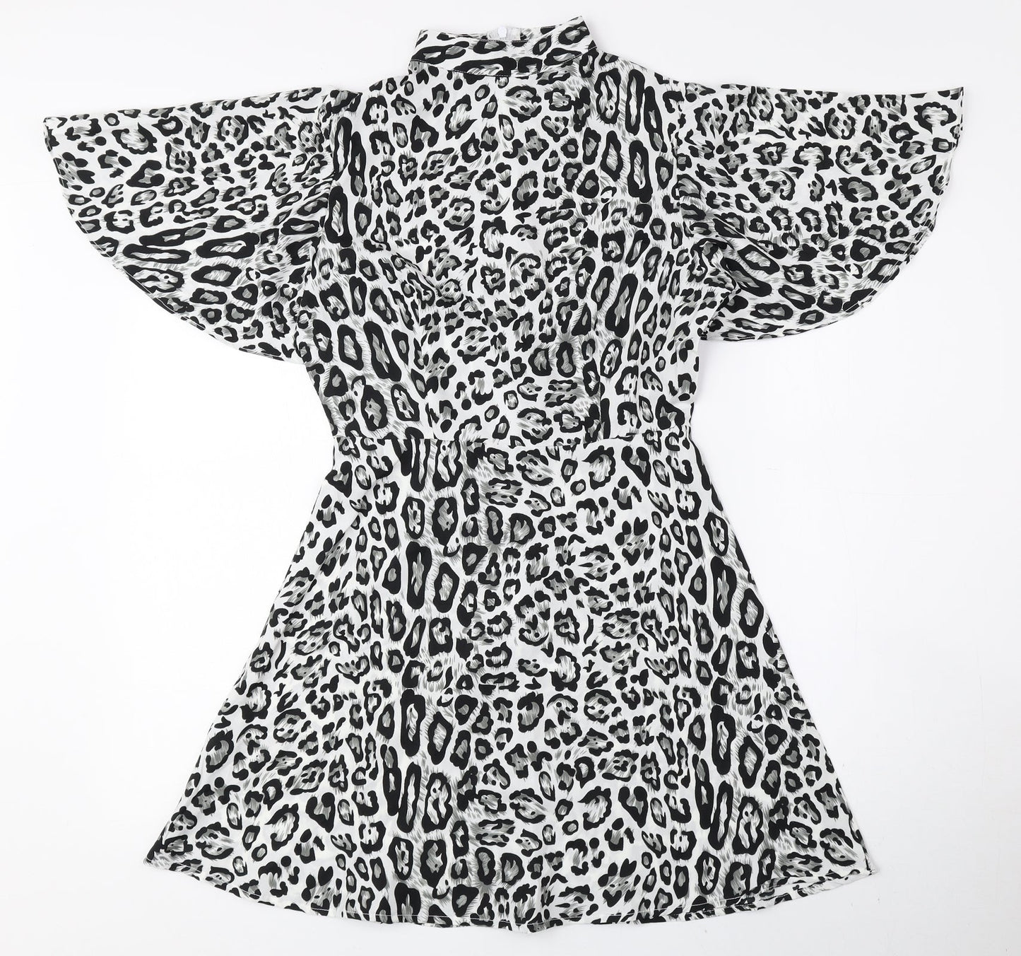 Boohoo Womens Black Animal Print Polyester Fit & Flare Size 6 High Neck Zip - Petite