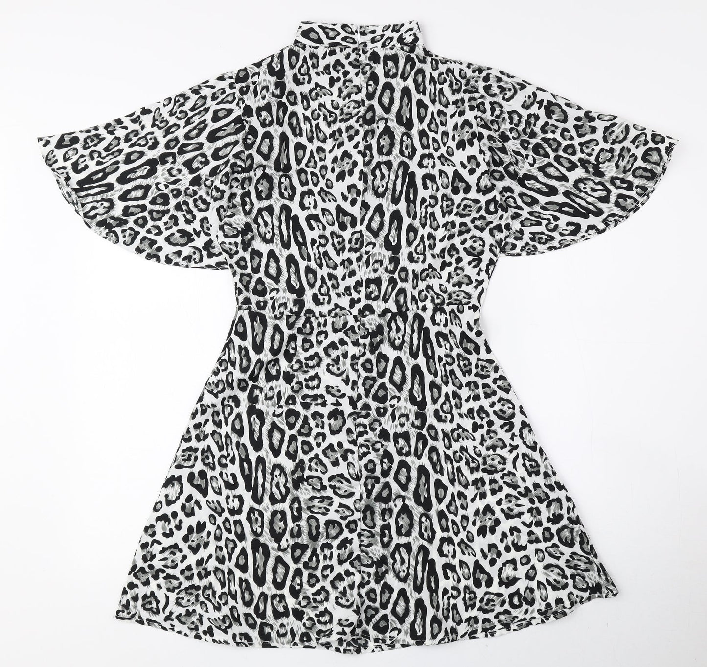 Boohoo Womens Black Animal Print Polyester Fit & Flare Size 6 High Neck Zip - Petite