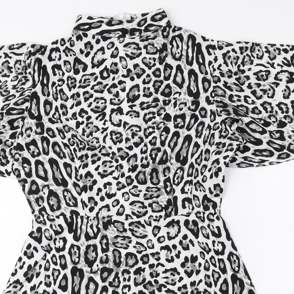 Boohoo Womens Black Animal Print Polyester Fit & Flare Size 6 High Neck Zip - Petite