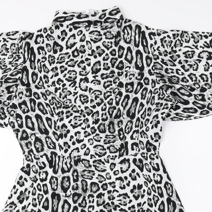 Boohoo Womens Black Animal Print Polyester Fit & Flare Size 6 High Neck Zip - Petite